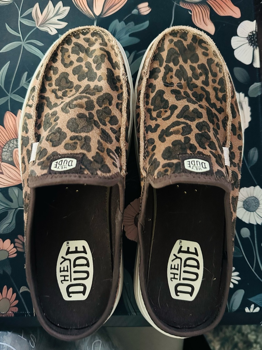 Hey Dude Leopard-Patterned Brown Slip-On Mules